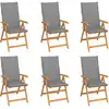 Image de vidaXL Chaises de jardin lot de 6 avec coussins gris Bois teck massif