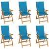 Image de vidaXL Lot de 6 Chaises de Jardin avec Coussins, Sièges de Terrasse, Chaises de Salle à Manger, Meubles de Patio Extérieur, Bleu Bois Teck Massif