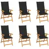 Image de vidaXL Chaises de jardin lot de 6 avec coussins noir Bois teck massif
