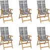 Image de vidaXL Chaises de jardin lot de 6 et coussins carreaux gris Bois teck