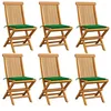 Image de vidaXL Lot de 6 Chaises de Jardin avec Coussins, Sièges de Terrasse, Chaises de Balcon, Meubles de Patio Extérieur, Vert Bois de Teck Massif