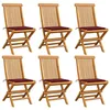 Image de Chaises de jardin avec coussins rouge bordeaux lot de 6 Teck
