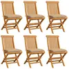 Image de vidaXL Chaises de jardin et coussins beige lot de 6 Bois teck massif