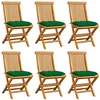 Image de vidaXL Lot de 6 Chaises de Jardin avec Coussins, Sièges de Terrasse, Chaises de Balcon, Meubles de Patio Extérieur, Vert Bois de Teck Massif