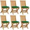 Image de vidaXL Chaises de jardin et coussins vert lot de 6 Bois de teck massif