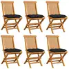 Image de vidaXL Chaises de jardin et coussins noir lot de 6 Bois de teck massif