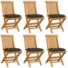 Image de vidaXL Chaises de jardin et coussins taupe lot de 6 Bois teck massif