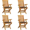 Image de vidaXL Chaises de jardin et coussins taupe lot de 4 Bois teck massif