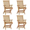 Image de Chaises de jardin et coussins beige lot de 4 Bois teck massif