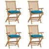 Image de vidaXL Chaises de jardin avec coussins bleu clair lot de 4 Teck massif