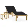 Image de vidaXL Chaise longue de jardin avec table et coussin Pin imprégné