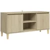 Image de vidaXL Meuble TV avec Pieds en Bois Massif, Armoire de Télévision avec 2 Compartiments, Meuble Télé avec Rangement Salon, Scandinave, Chêne Sonoma