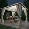 Image de vidaXL Tonnelle avec rideau et lumières LED 3x3 m Crème Aluminium