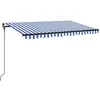 Image de vidaXL Auvent Manuel Rétractable avec LED Auvent de Terrasse Store de Balcon Jardin Patio Extérieur Ombrage des Fenêtres 450x300 cm Bleu et Blanc