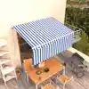 Image de vidaXL Auvent manuel rétractable avec store 3x2,5 m Bleu et blanc