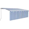 Image de vidaXL Auvent Manuel Rétractable avec Store et LED Banne Pliable Jardin Balcon Terrasse Extérieur Protection Contre Rayons UV 4,5x3 m Bleu Blanc