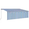Image de vidaXL Auvent Manuel Rétractable avec Store et LED Banne Pliable Jardin Balcon Terrasse Extérieur Protection Contre Rayons UV 4x3 m Bleu et Blanc