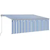Image de vidaXL Auvent Automatique Store Capteur de Vent LED Banne Pliable Jardin Balcon Terrasse Extérieur Protection Contre Rayons UV 4,5x3 m Bleu et Blanc