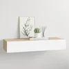 Image de Étagère à tiroir murale chêne et blanc 60x23,5x10 cm MDF