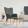 Image de vidaXL Chaise de relaxation avec tabouret Gris foncé Tissu
