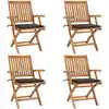 Image de vidaXL Chaises pliables de jardin avec coussins lot de 4 Teck solide