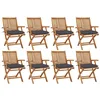 Image de vidaXL Lot de 8 Chaises Pliables de Jardin avec Coussins, Sièges de Terrasse, Chaises de Salle à Manger, Meubles de Patio Extérieur, Teck Solide