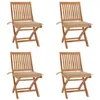 Image de vidaXL Lot de 4 Chaises Pliables de Jardin avec Coussins, Sièges de Terrasse, Chaises de Salle à Manger, Meubles de Patio Extérieur, Teck Solide