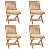 Image de vidaXL Lot de 4 Chaises Pliables de Jardin avec Coussins, Sièges de Terrasse, Chaises de Salle à Manger, Meubles de Patio Extérieur, Teck Solide