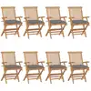Image de vidaXL Chaises de jardin avec coussins gris lot de 8 Bois teck massif