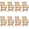 Image de vidaXL Chaises de jardin et coussins blanc crème lot de 8 Teck massif
