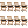 Image de vidaXL Chaises de jardin avec coussins noir lot de 8 Bois teck massif