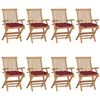 Image de vidaXL Lot de 8 Chaises de Jardin avec Coussins, Sièges de Terrasse, Chaises de Balcon, Meubles de Patio Extérieur, Bordeaux Teck Massif