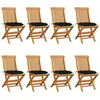 Image de vidaXL Chaises de jardin et coussins noir lot de 8 Bois de teck massif