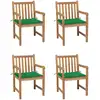 Image de vidaXL Chaises de jardin lot de 4 et coussins vert Bois de teck solide