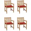 Image de vidaXL Chaises de jardin lot de 4 et coussins rouge bois teck solide