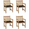 Image de vidaXL Chaises de jardin lot de 4 et coussins noir Bois de teck solide