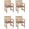 Image de vidaXL Chaises de jardin lot de 4 et coussins à carreaux rouge Teck