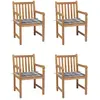 Image de vidaXL Chaises de jardin lot de 4 coussins à carreaux gris Teck solide
