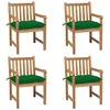 Image de Chaises de jardin lot de 4 et coussins vert Bois de teck solide