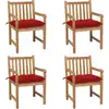 Image de vidaXL Chaises de jardin lot de 4 et coussins rouge bois teck solide