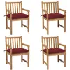 Image de vidaXL Chaises de jardin lot de 4 avec coussins bordeaux Teck solide
