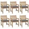 Image de vidaXL Chaises de jardin lot de 6 et coussins gris Bois de teck solide