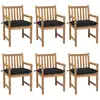 Image de vidaXL Chaises de jardin lot de 6 et coussins noir Bois de teck solide