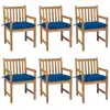 Image de vidaXL Chaises de jardin lot de 6 et coussins bleu Bois de teck solide