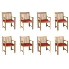 Image de vidaXL 8X Bois de Teck Massif Chaises de Jardin avec Coussins Fauteuils de Patio Chaises de Terrasse Sièges de Salle à Manger d'Extérieur Rouge