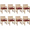 Image de vidaXL Chaises de jardin lot de 8 avec coussins bordeaux Teck solide