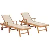 Image de vidaXL Chaises longues lot de 2 avec coussin crème Bois de teck solide