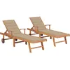 Image de vidaXL Chaises longues lot de 2 avec coussin beige Bois de teck solide