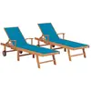 Image de vidaXL Chaises longues lot de 2 avec coussin bleu Bois de teck solide