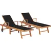 Image de vidaXL Chaises longues lot de 2 avec coussin noir Bois de teck solide